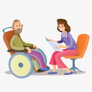 卡通坐在轮椅上的老伯免抠