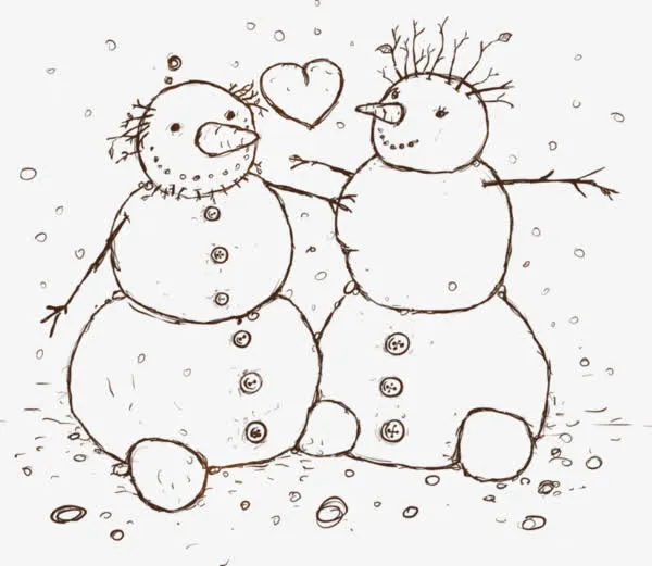 卡通相爱雪人图画免抠