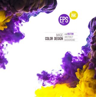 紫黄色渐变云墨海报免抠