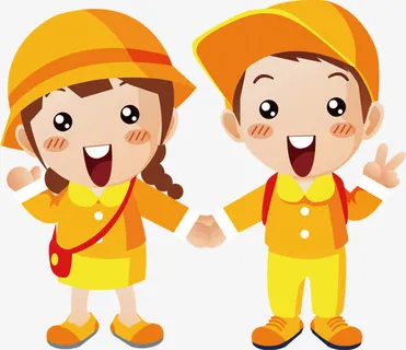 手牵手上学小学生形象卡通元素免抠