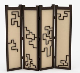 棕色边框日式落地屏风免抠