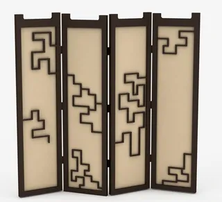 棕色边框日式落地屏风免抠