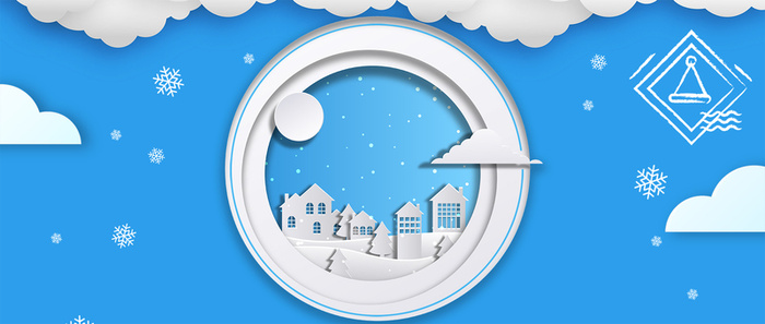冬季雪景文艺几何蓝色banner高清
