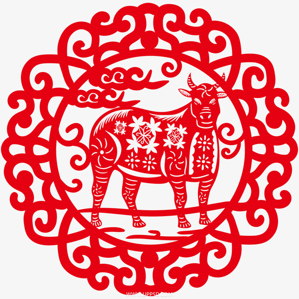 剪纸新春牛年牛PNG素材免抠