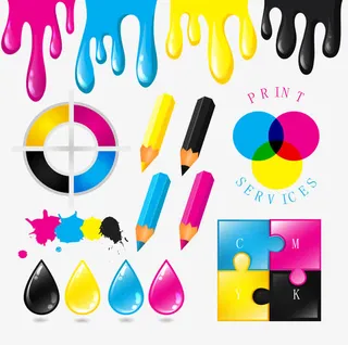 彩色油墨铅笔矢量素材免抠