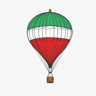 三色拼接卡通热气球免抠