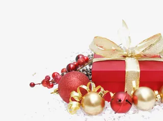 矢量圣诞红色礼物盒铃铛免抠