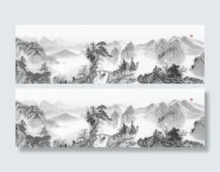 大气中式水墨山河海报背景