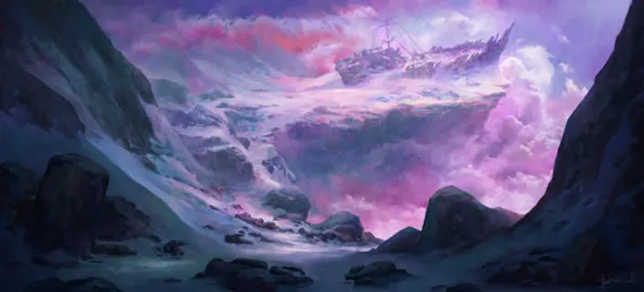 神秘紫色的云和山峰免抠