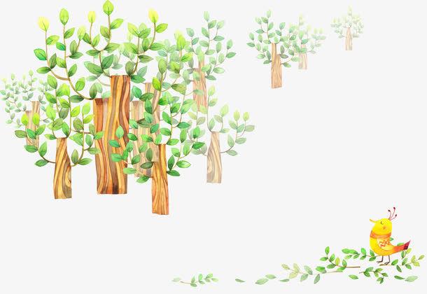手绘可爱卡通树背景