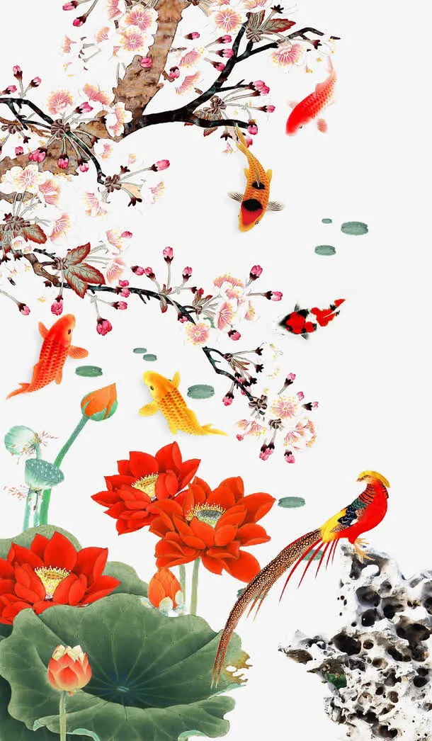 鲤鱼戏水免抠