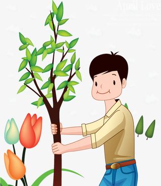 小哥哥扶树苗植树节免抠