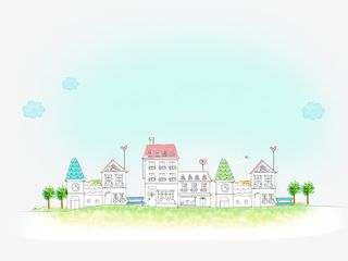 手绘蓝天下的城市免抠