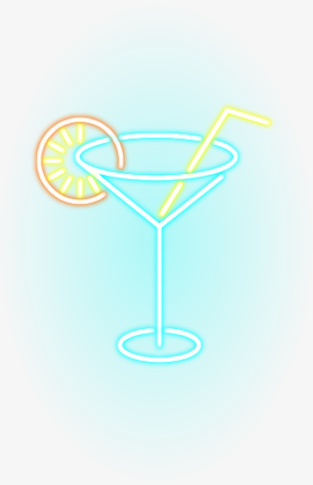 蓝色霓虹灯杯子免抠