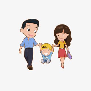 卡通散步的一家三口素材免抠