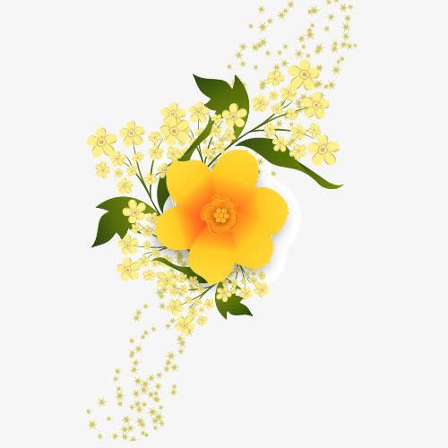 可爱黄色花朵星星绿叶免抠