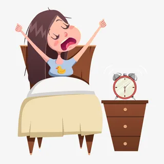 矢量手绘睡醒起床小女生免抠