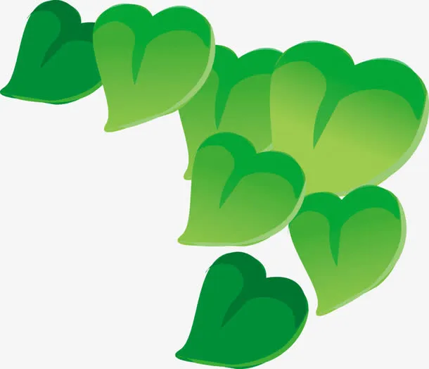 春季黄绿色手绘爱心树叶免抠