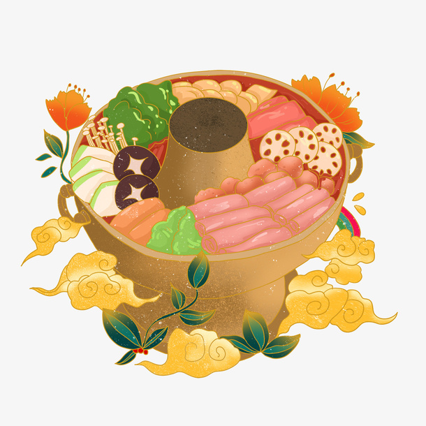 手绘火锅 冬天 立冬 国潮免抠手绘/卡通手绘元素