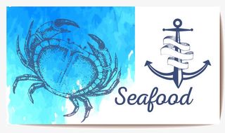 蓝色水彩螃蟹名片矢量免抠