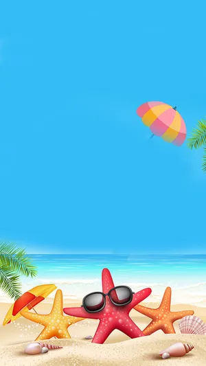 蓝色沙滩小清新踏青H5背景素材高清