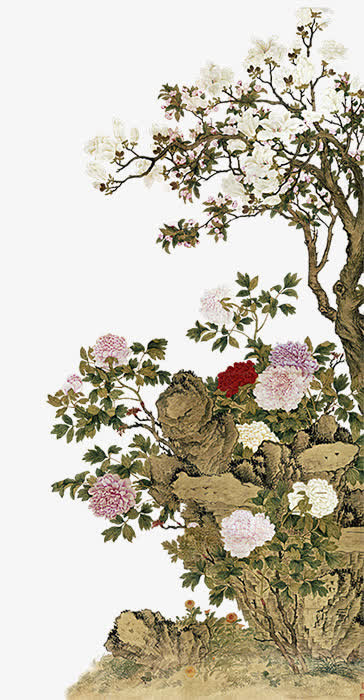 画桃花 梨花 树免抠