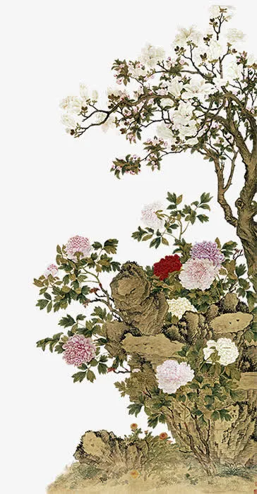 画桃花 梨花 树免抠