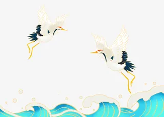 国潮海浪仙鹤免抠