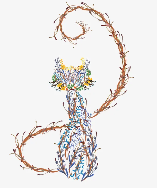 水彩鲜花猫咪免抠