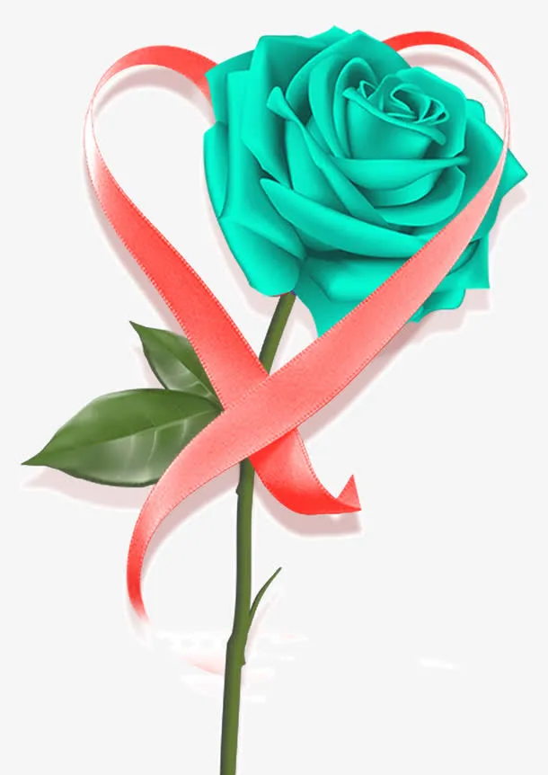 三八妇女节蓝色玫瑰飘带免抠