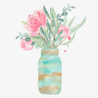 彩色晕染装饰水彩花卉设计图免抠