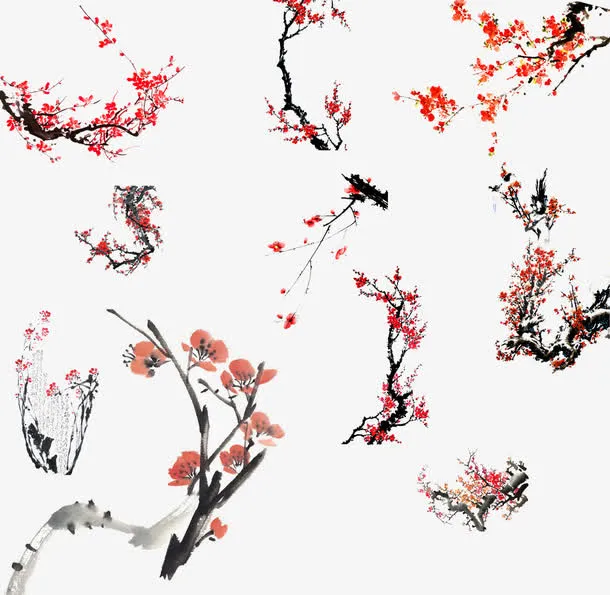 古典水墨梅花素材免抠
