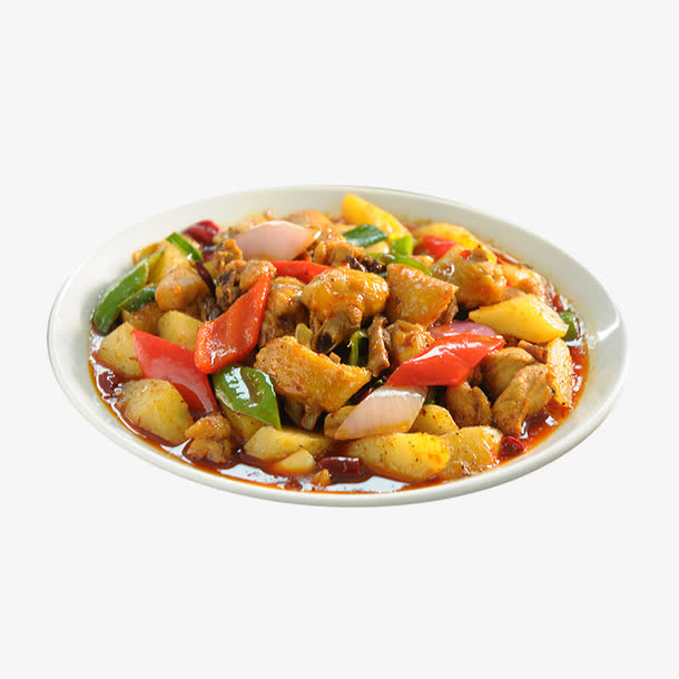 产品实物彩椒土豆鸡块免抠