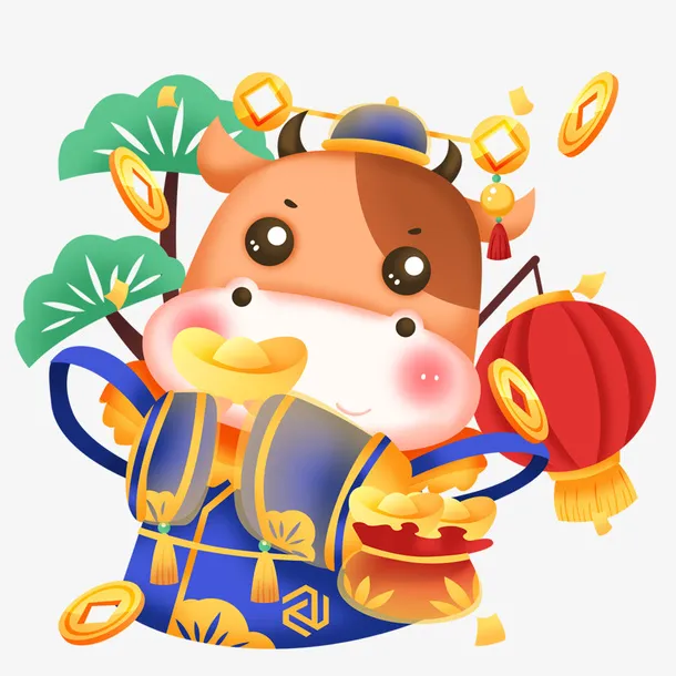 卡通牛牛年手绘免抠