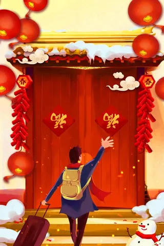 回家过年黄色手绘简约背景高清