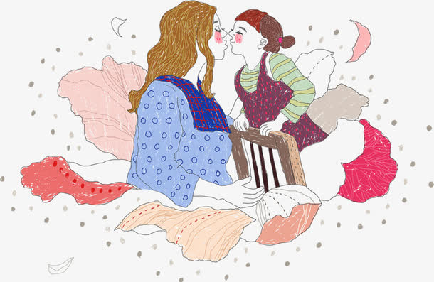 可爱手绘梦幻意境母女免抠
