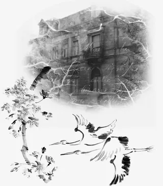 水墨仙鹤起飞飞翔免抠