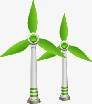 手绘绿色卡通发电风车免抠