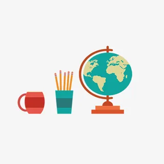 手绘卡通新学期地球仪水杯图案免抠