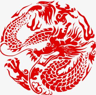 红色传统龙纹剪纸免抠