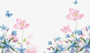 春季美丽水彩花丛免抠