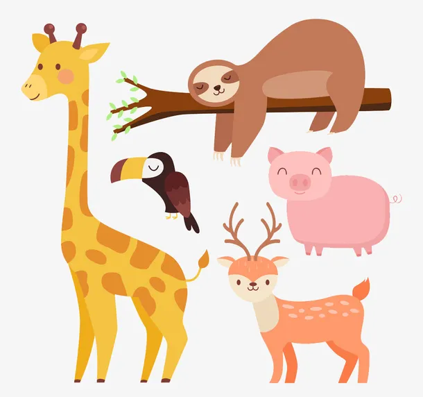 可爱小动物彩色插画素材图片免抠