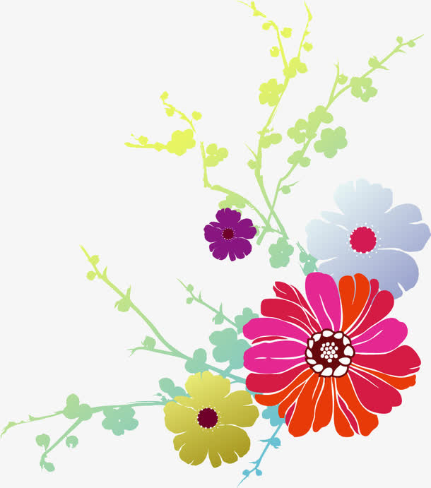彩色春天创意花朵花纹免抠