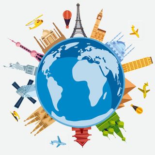 卡通地球旅游背景免抠标签元素