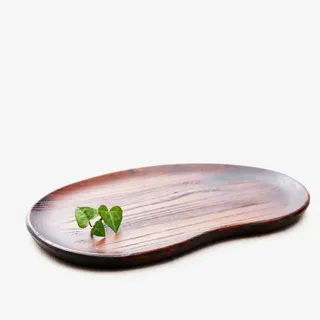 木纹盘子树叶设计卡通免抠