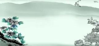 绿色水墨山水背景素材高清