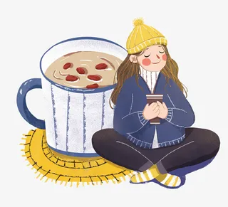 秋冬喝茶养生女孩免抠