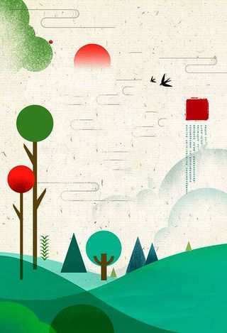 手绘风景插画背景高清