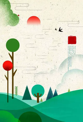手绘风景插画背景高清