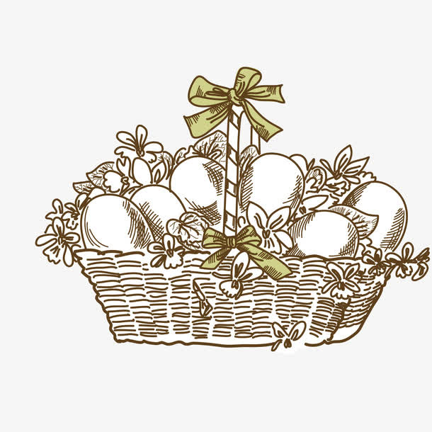 矢量手绘线描编制花篮免抠